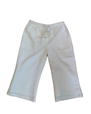 Women's Summer Cotton Pants Embroidered Pattern Straight 34 Length Crop String Pants Chinos