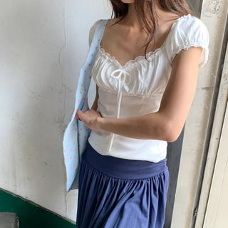 Summer Stretch Shirred T-shirt, Slim Fit, Standard Length, Balletcore, Innocent & Glamorous, Date Look, Resort Look