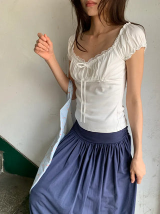 Summer Stretch Shirred T-shirt, Slim Fit, Standard Length, Balletcore, Innocent & Glamorous, Date Look, Resort Look