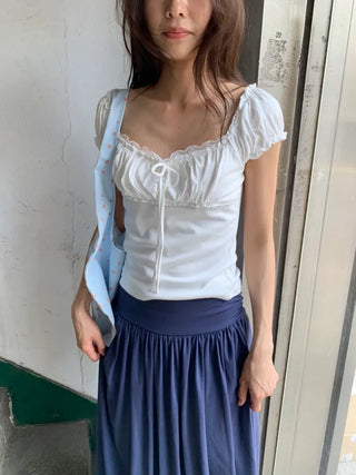 Summer Stretch Shirred T-shirt, Slim Fit, Standard Length, Balletcore, Innocent & Glamorous, Date Look, Resort Look