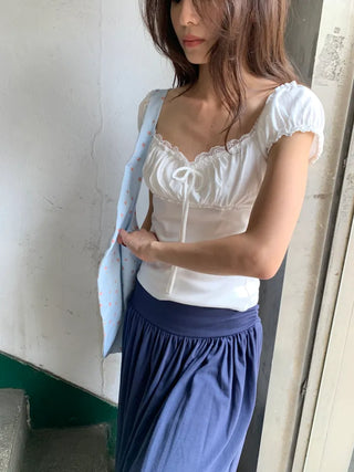 Summer Stretch Shirred T-shirt, Slim Fit, Standard Length, Balletcore, Innocent & Glamorous, Date Look, Resort Look