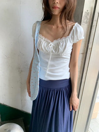 Summer Stretch Shirred T-shirt, Slim Fit, Standard Length, Balletcore, Innocent & Glamorous, Date Look, Resort Look