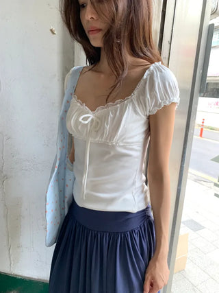 Summer Stretch Shirred T-shirt, Slim Fit, Standard Length, Balletcore, Innocent & Glamorous, Date Look, Resort Look