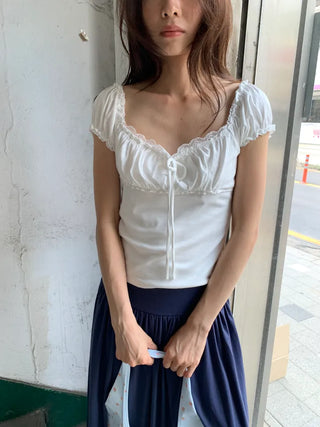 Summer Stretch Shirred T-shirt, Slim Fit, Standard Length, Balletcore, Innocent & Glamorous, Date Look, Resort Look