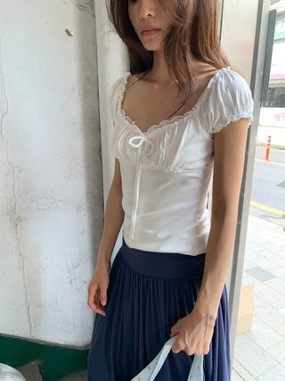 Summer Stretch Shirred T-shirt, Slim Fit, Standard Length, Balletcore, Innocent & Glamorous, Date Look, Resort Look