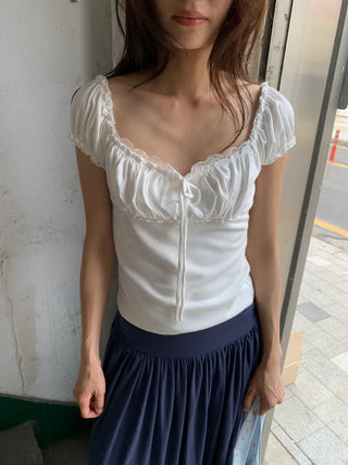 Summer Stretch Shirred T-shirt, Slim Fit, Standard Length, Balletcore, Innocent & Glamorous, Date Look, Resort Look
