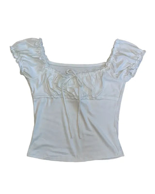 Summer Stretch Shirred T-shirt, Slim Fit, Standard Length, Balletcore, Innocent & Glamorous, Date Look, Resort Look