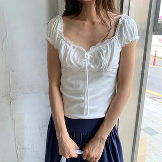 Summer Stretch Shirred T-shirt, Slim Fit, Standard Length, Balletcore, Innocent & Glamorous, Date Look, Resort Look