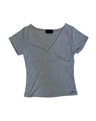 Summer Stretch Wrap Off-Shoulder Short Sleeve T-Shirt, Slim Fit, Standard Length, Unique, Date Look, Casual Look