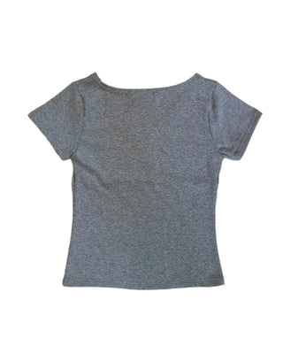 Summer Stretch Wrap Off-Shoulder Short Sleeve T-Shirt, Slim Fit, Standard Length, Unique, Date Look, Casual Look