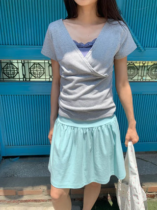 Summer flowy yoke shirred mini skirt flare short balletcore kitsch Y2K casual look daily look