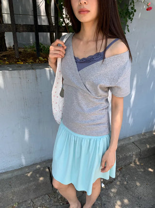 Summer flowy yoke shirred mini skirt flare short balletcore kitsch Y2K casual look daily look