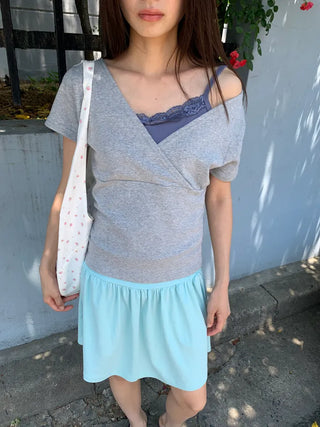 Summer flowy yoke shirred mini skirt flare short balletcore kitsch Y2K casual look daily look