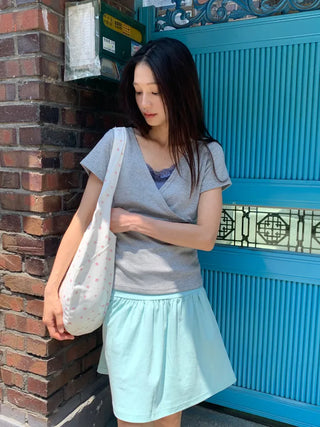 Summer flowy yoke shirred mini skirt flare short balletcore kitsch Y2K casual look daily look