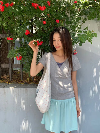 Summer flowy yoke shirred mini skirt flare short balletcore kitsch Y2K casual look daily look