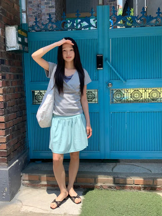 Summer flowy yoke shirred mini skirt flare short balletcore kitsch Y2K casual look daily look