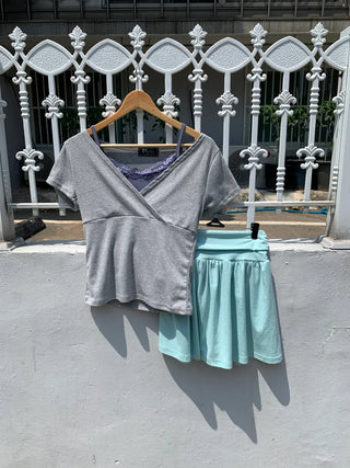 Summer flowy yoke shirred mini skirt flare short balletcore kitsch Y2K casual look daily look