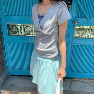 Summer flowy yoke shirred mini skirt flare short balletcore kitsch Y2K casual look daily look