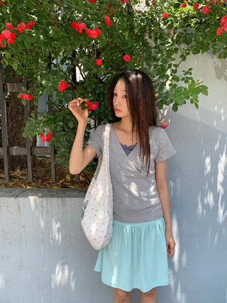 Summer flowy yoke shirred mini skirt flare short balletcore kitsch Y2K casual look daily look