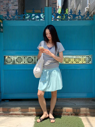 Summer flowy yoke shirred mini skirt flare short balletcore kitsch Y2K casual look daily look