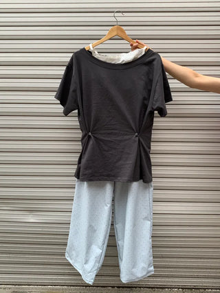 Summer Cotton Off-shoulder Short-sleeve T-shirt Midi Length Vintage Kitsch Asymmetrical Daily Look Casual Look