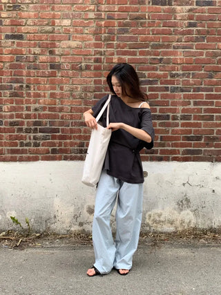 Summer Cotton Off-shoulder Short-sleeve T-shirt Midi Length Vintage Kitsch Asymmetrical Daily Look Casual Look