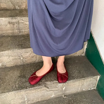 Summer Satin Tabi Flat Shoes Low Heels Ribbon Vintage Balletcore Unique Date Look Wedding Guest Look