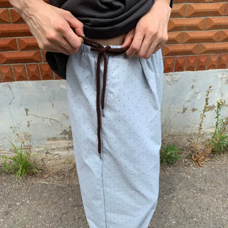 Summer Cotton Dot Wide Pants Long Length Vintage Kitsch Elastic Waist Homewear Casual Look Travel Look