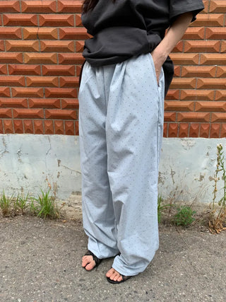 Summer Cotton Dot Wide Pants Long Length Vintage Kitsch Elastic Waist Homewear Casual Look Travel Look