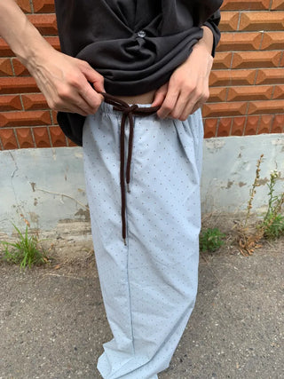 Summer Cotton Dot Wide Pants Long Length Vintage Kitsch Elastic Waist Homewear Casual Look Travel Look