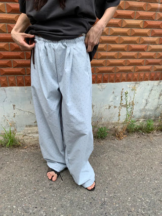 Summer Cotton Dot Wide Pants Long Length Vintage Kitsch Elastic Waist Homewear Casual Look Travel Look