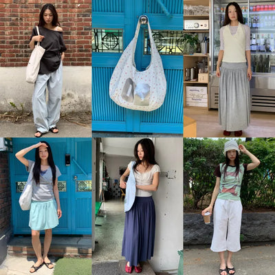 Summer Cotton Shoulder Bag Large Size Long Strap Vintage Balletcore Blockcore Casual Look Peddler