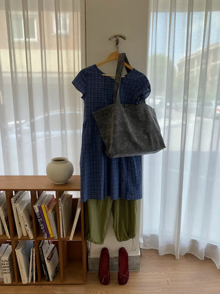 Summer Cotton Check Dress Loose Fit Midi Length Vintage Amekaji Mori Girl Casual Look Picnic Look