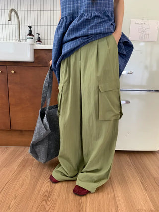 Summer rustling cargo pants wide long length Amekaji Gorpcore Kitsch casual look camping look