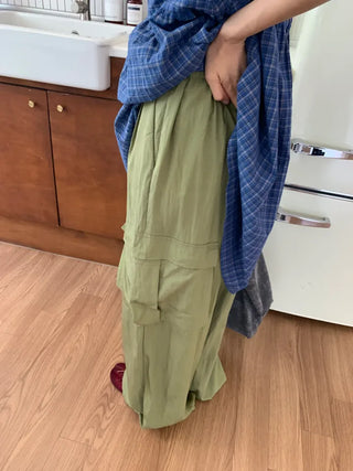 Summer rustling cargo pants wide long length Amekaji Gorpcore Kitsch casual look camping look