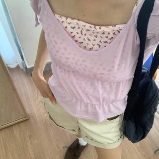 Shirred see-through top, summer see-through square neck, shirred ribbon short sleeve t-shirt, slim crop, lovely date look