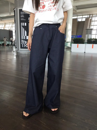 Wide Striped Denim Pants
