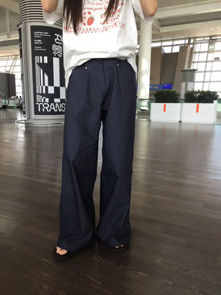 Wide Striped Denim Pants