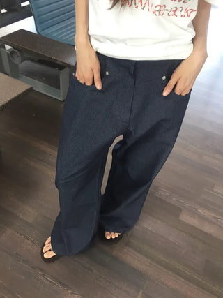 Wide Striped Denim Pants