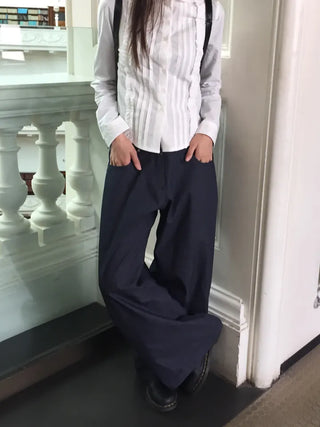 Wide Striped Denim Pants