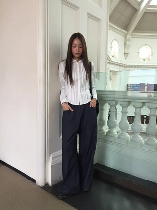 Wide Striped Denim Pants