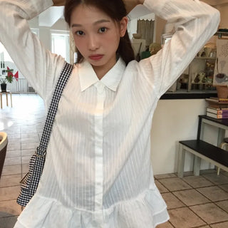 Delicate mood striped frill shirt
