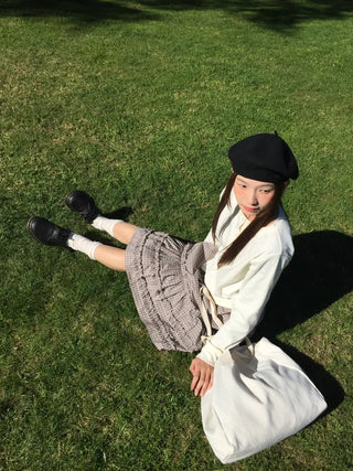 Cropped White Round Neck Knit Cardigan