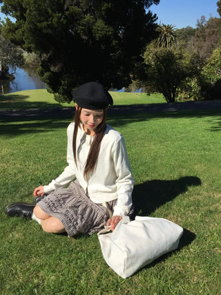 Cropped White Round Neck Knit Cardigan