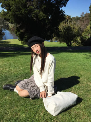 Cropped White Round Neck Knit Cardigan