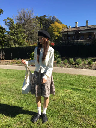 Cropped White Round Neck Knit Cardigan
