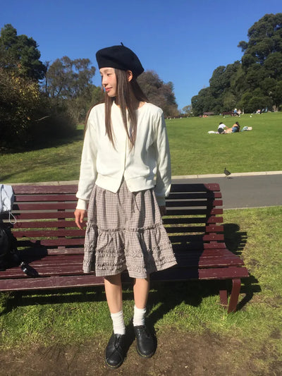 Cropped White Round Neck Knit Cardigan