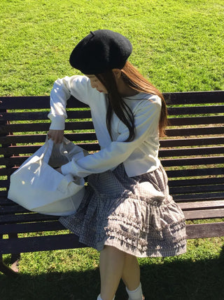 Cropped White Round Neck Knit Cardigan