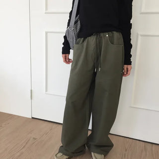 Women's Loose-Fit Wide-Leg Pants, Effortless Chic, Cargo Mood, String Pants