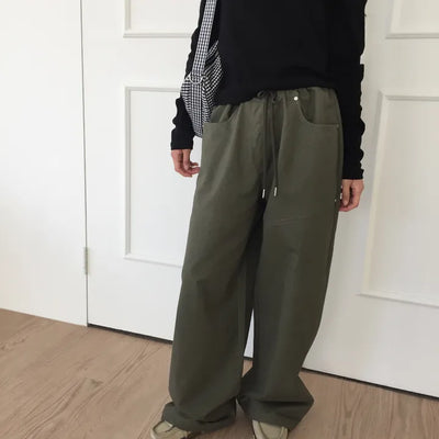 Women's Loose-Fit Wide-Leg Pants, Effortless Chic, Cargo Mood, String Pants